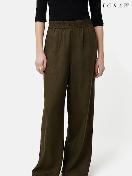 Jigsaw Green 100% Linen Wide Leg Trousers (B60973) | €63