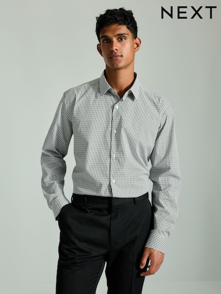 White/Green Geometric Regular Fit Long Sleeve Single Cuff Printed Easy Care Formal Shirt (B61000) | 79 QAR