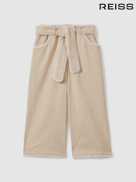 Reiss Cream Emilie 13-14 yrs Textured Lace Trim Trousers (B61108) | €35
