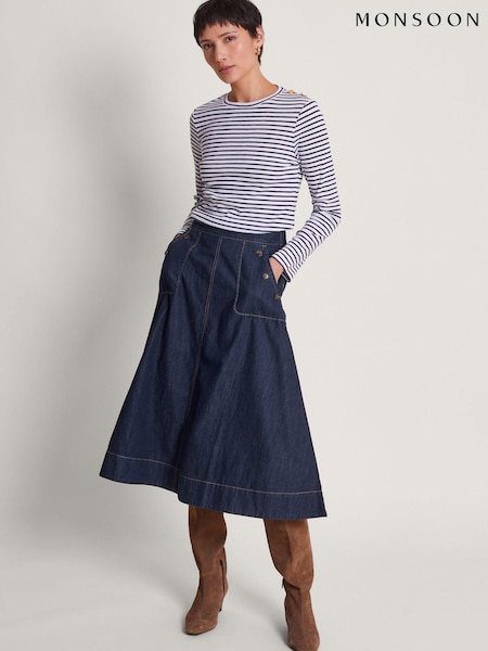 Monsoon 100% Cotton Harper Denim Skirt (B61175) | 246 LEI