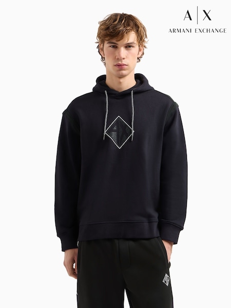 Armani Exchange Navy Panel Logo 100% Cotton Hoodie (B61203) | ₪704