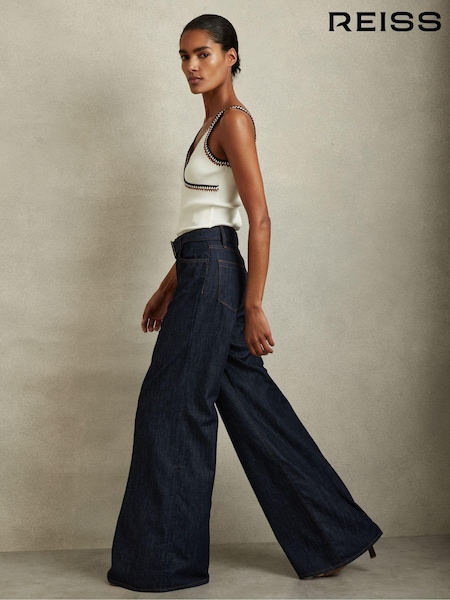 Reiss Dark Blue Luca Belted Wide Leg Jeans (B61271) | €200