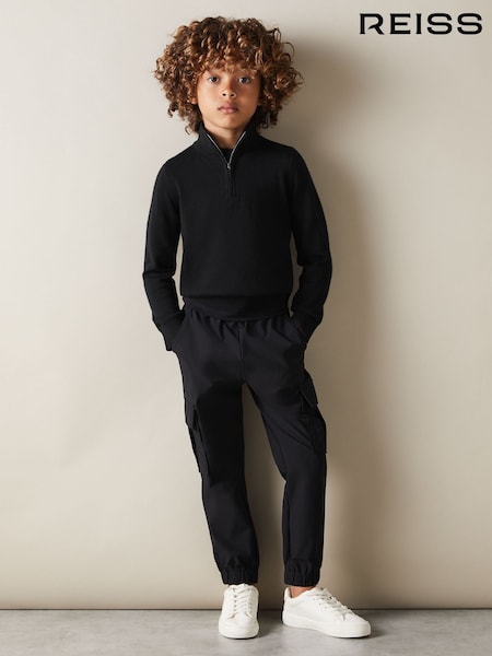 Reiss Black Blackhall 3-9 yrs Merino Wool Half-Zip Funnel Neck Jumper (B61283) | €50