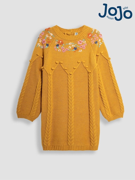 أصفر مسطردة - Jojo Maman Bébé Floral Embroidered Cable Knitted Dress (B61296) | ‏18 ر.ع.‏