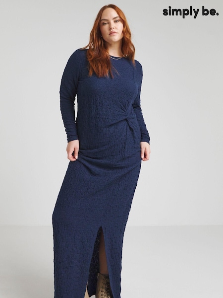 Simply Be Navy Blue Textured Midi Dress (B61464) | 48 QAR