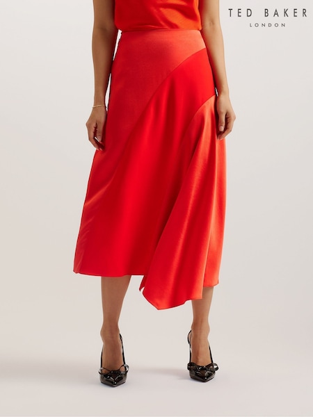 Ted Baker Red Bolsena Satin Midi Skirt With Asymmetric Hem (B61498) | €41