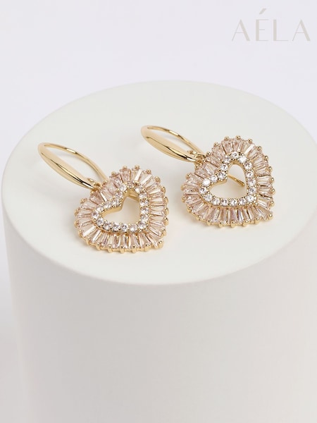 Aela Gold Tone CZ Baguette Stone Heart Earrings (B61516) | 23 €