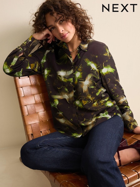 Blurred Floral Print Long Sleeve Button Down Shirt (B61532) | €6