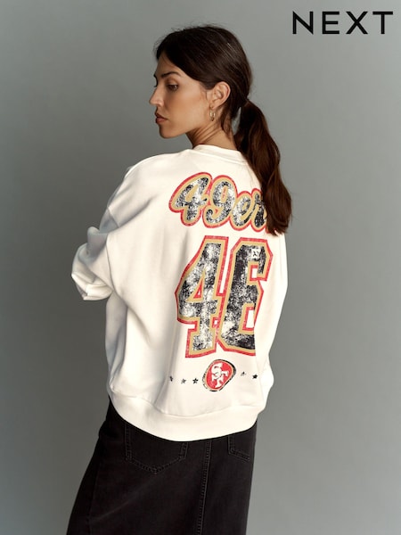 Ecru White San Fransisco 49ers NFL American License Kansas City Chiefs Heavyweight Graphic Slogan 100% Cottton Sweatshirt (B61535) | €28
