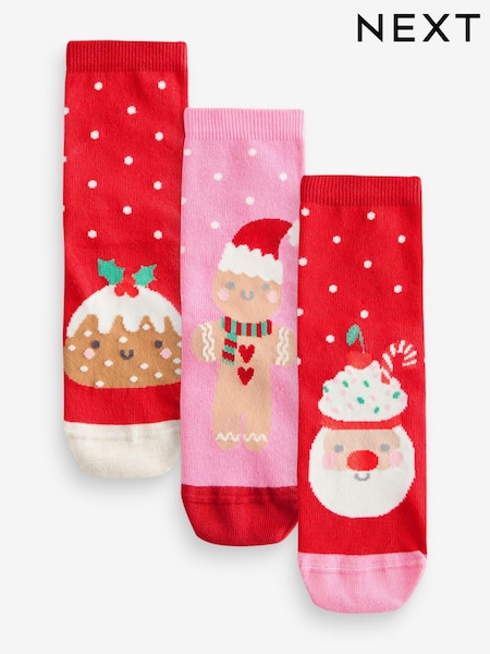Rosa/Rot - Cotton Rich Christmas Character Ankle Socks 3 Pack (B61573) | 5 € - 7 €