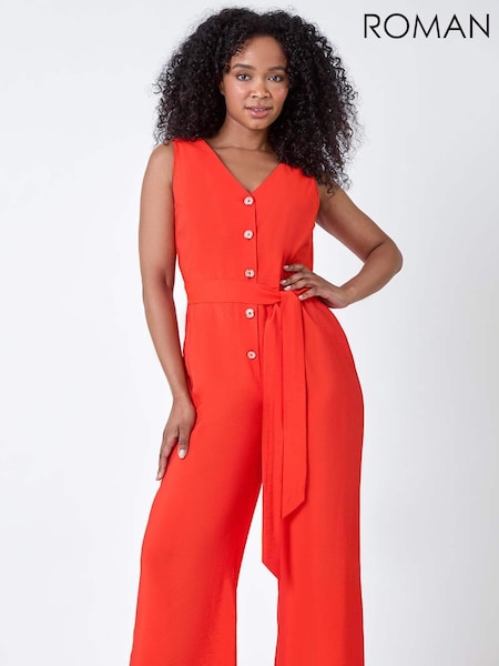 Roman Orange Sleeveless Button Front Jumpsuit (B61621) | €26