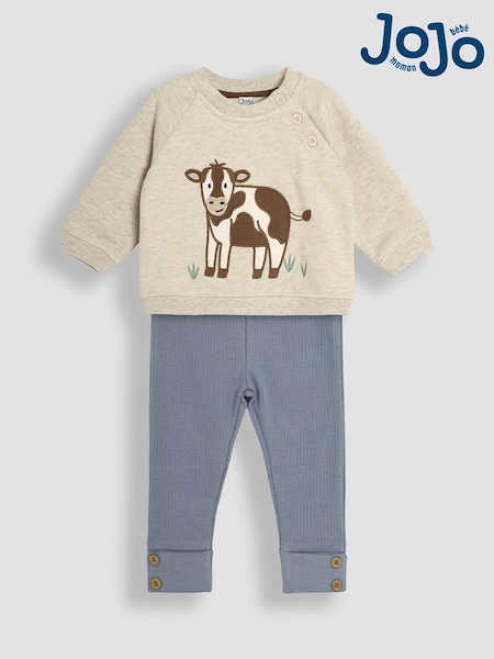 JoJo Maman Bébé Natural Cow Sweatshirt & Rib Leggings Set (B61636) | €47