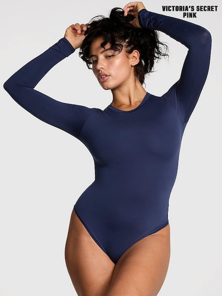 Victoria's Secret PINK Midnight Navy Blue Long Sleeve Soft Stretch Bodysuit (B61644) | €40