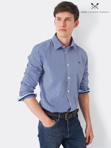 Crew Clothing Company Blue Slim Fit 100% Cotton Micro Gingham Shirt (B61645) | 360 zł