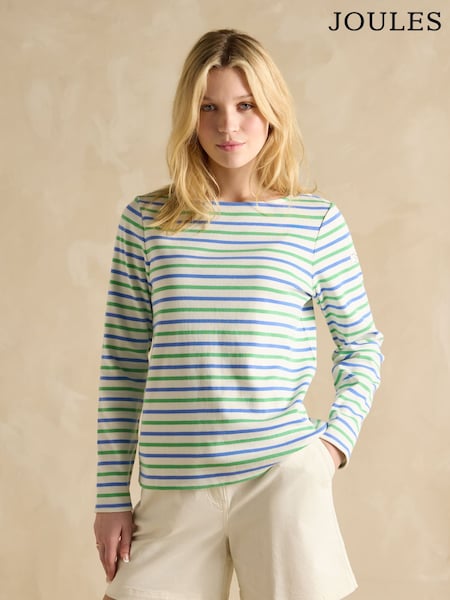 Joules Harbour Green Blue Striped Boat Neck Breton Top (B61676) | R$ 295