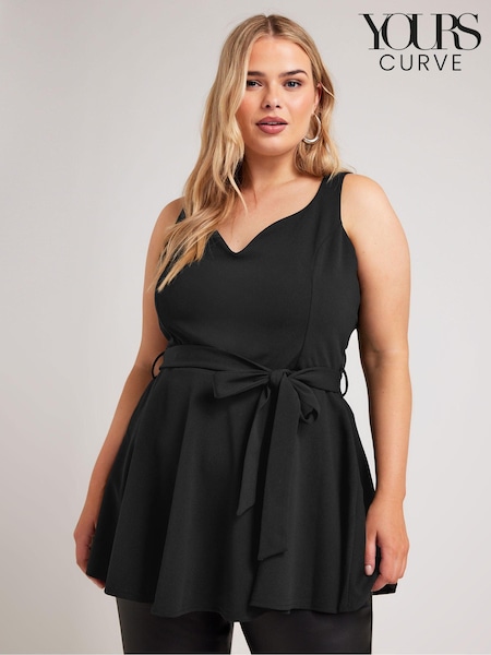Yours Curve Black Sweetheart Peplum Top (B61695) | 89 QAR