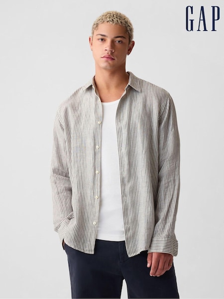 Gap Grey 100% Linen Long Sleeve Shirt (B61698) | €39.50