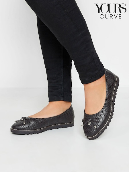 Yours Curve Black Woven Ballet Pumps In Extra Wide EEE Fit (B61807) | R$ 365