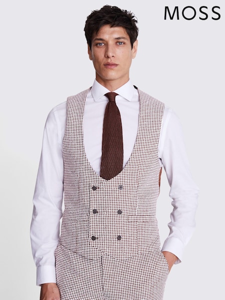 MOSS Copper Brown/White Slim Fit Copper Houndstooth Waistcoat (B61917) | €57