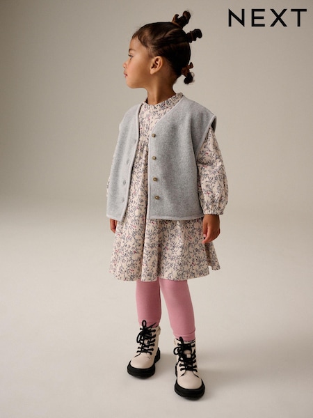 Grey Long Sleeve 100% Cotton Dress with Gilet and Leggings Set (3mths-7yrs) (B61981) | €25 - €30