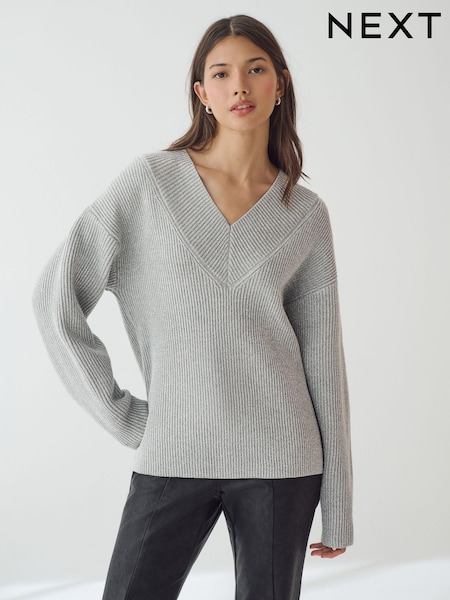Grey Sparkle V-Neck Knit Jumper (B61987) | €24
