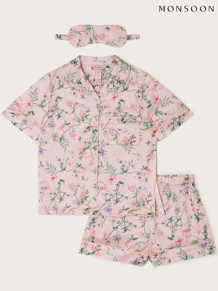 Monsoon Pink Hydrangea Satin Shorts Pyjama Set (B62015) | AED71