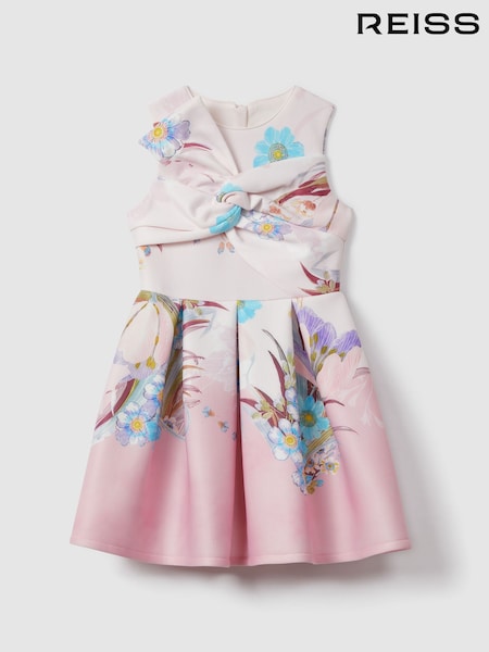 Pink - Reiss Marti Floral Scuba Twist Fit And Flare Dress