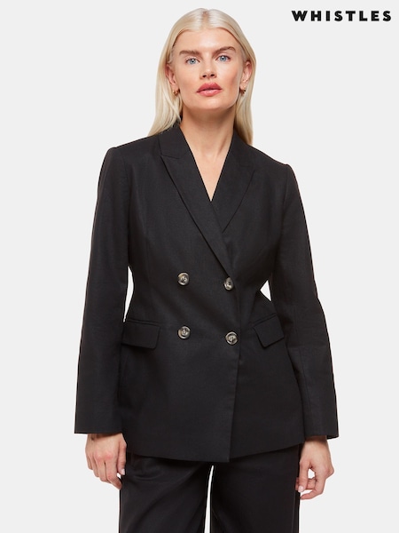 Whistles Black Petite Linen Blend Lindsey Blazer (B62056) | €72