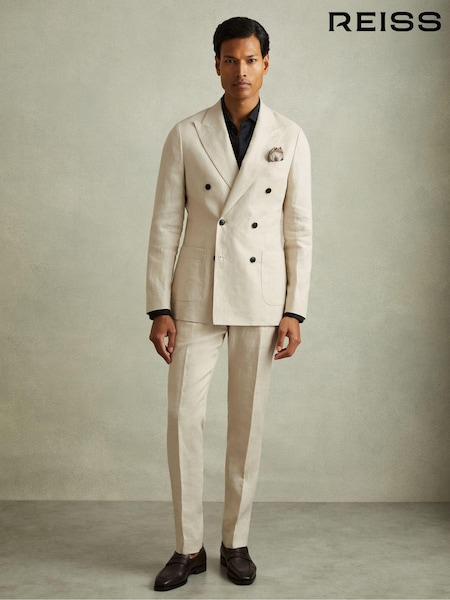Reiss Oatmeal Halgas Linen Side Adjuster Trousers (B62114) | AED1,138