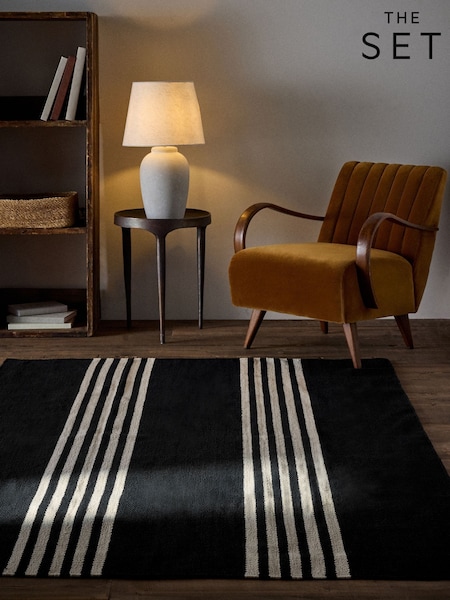 The Set Cotton Stripe Woven Herringbone Flatweave Rug