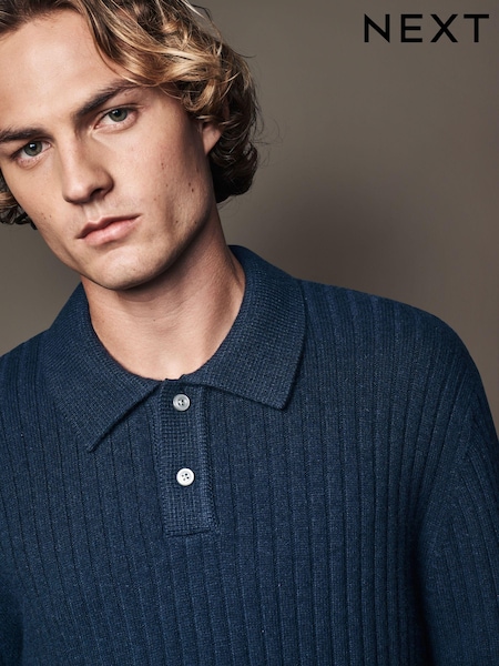 Navy Blue Regular Fit Premium Lambswool Blend Polo Neck Jumper (B62259) | €26