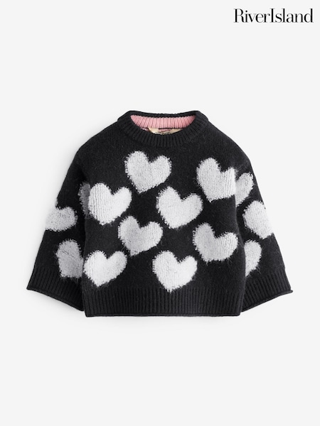 River Island Black Girls Boucle Heart Jumper (B62350) | €13