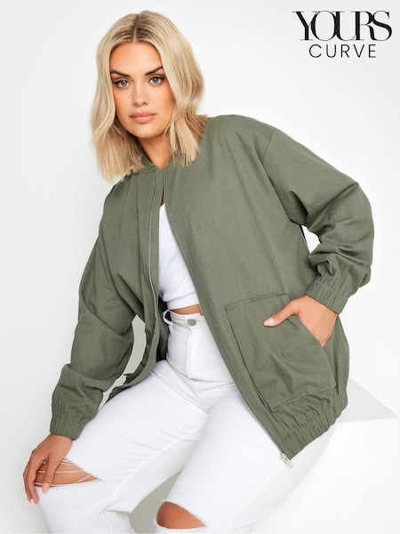 Yours Curve Green Twill Casual 100% Cotton Bomber Jacket (B62404) | €48