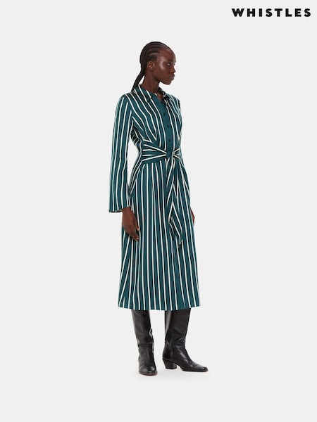 Whistles Green/Multi Petite Petite Printed Stripe Shirt Dress (B62455) | €112