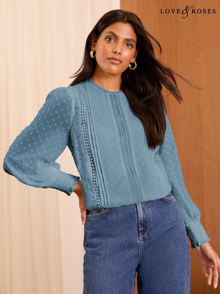 Love & Roses Lace Crew Neck Blouse (B62575) | 163 LEI