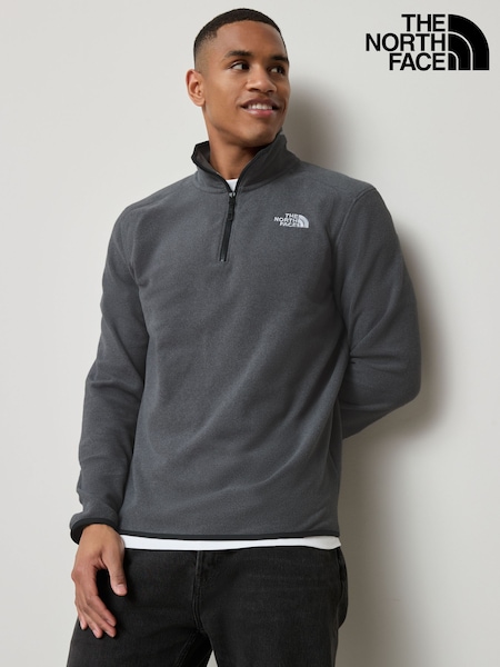 אפור - לוגו בצד - The North Face Neutral Side Logo Glacier Quarter Zip Fleece (B62598) | ‏302‏₪
