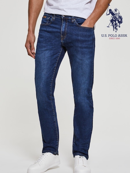 Sininen - U.S. Polo Assn. Slim Fit Mens 5 Pocket Denim Jeans (B62647) | €95