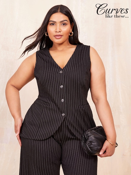 Curves Like These Grey Pinstripe Jersey Waistcoat (B62660) | €22