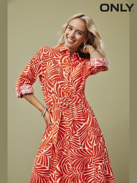ONLY Palm Print Maxi Shirt Dress With A Touch Of Linen (B62757) | €31
