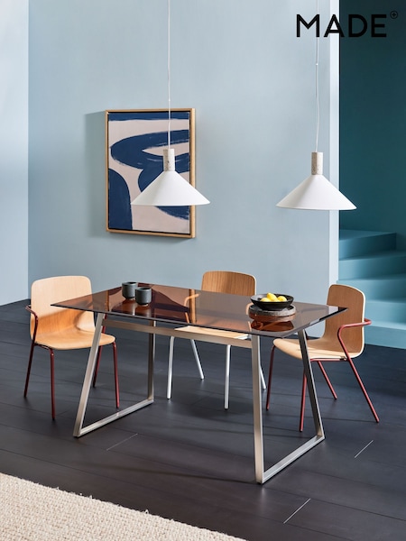 MADE.COM Stainless Steel Amber Glass Haku 6 Seater Rectangle Dining Table (B62761) | €567