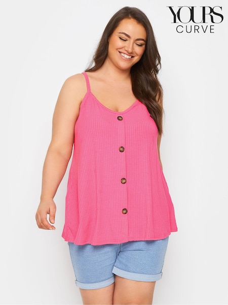 Roz - Yours Curve Roz Top cu nasturi cu nasturi în față (B62811) | 83 LEI