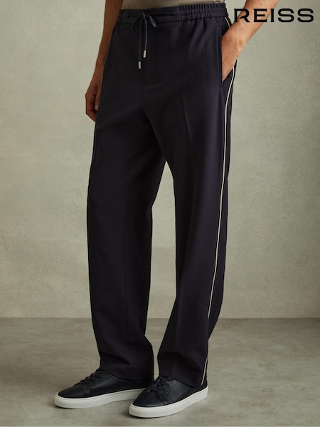 Reiss Navy/Ivory Stripe Roy Relaxed Contrast Pipe Detail Trousers (B62877) | €195