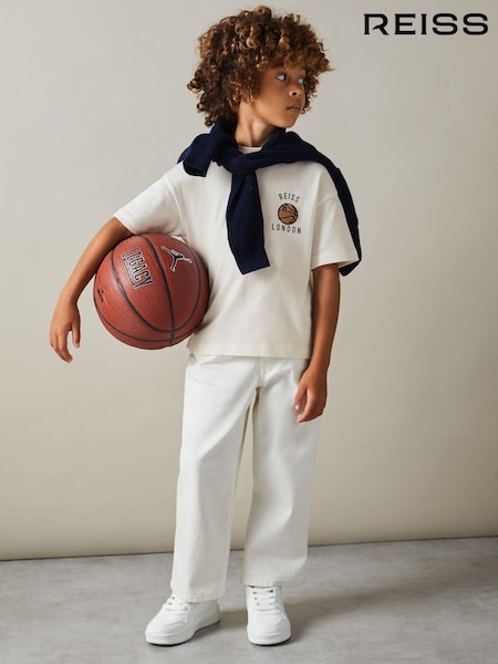 Reiss Off White Kirby Junior Oversized Cotton Basketball Motif T-Shirt (B62899) | AED158