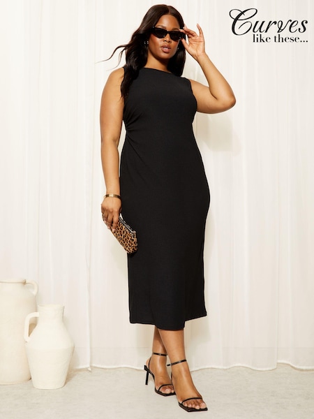 Negru - Curves Like These Jersey Midi Rochie texturat (B62914) | 154 LEI