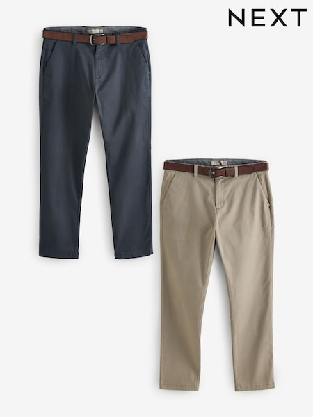Navy Slim Fit Printed Belted Soft Touch Chino Trousers 2 Pack (B62939) | €77