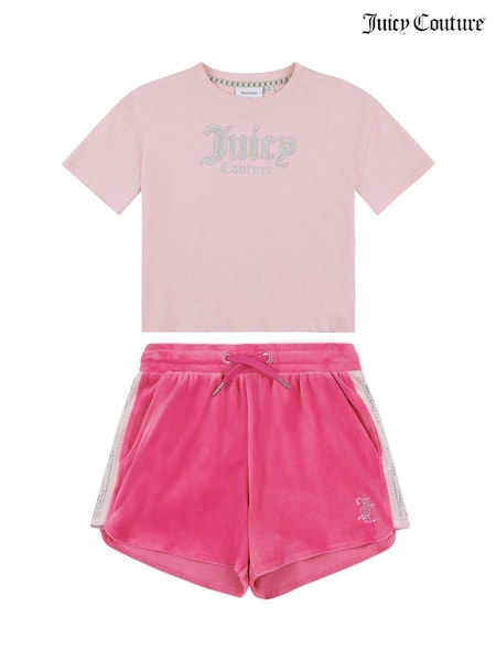 Juicy Couture Pink Girls 100% Cotton Diamanté T-Shirt and Shorts Set (B62970) | AED379 - AED454