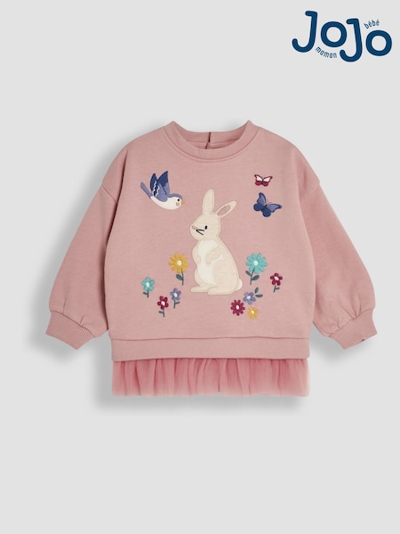 JoJo Maman Bébé Pink Bunny Appliqué Tulle Frill Sweatshirt (B63048) | AED146