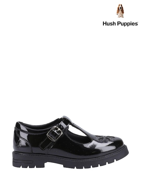 Negru lăcuit - Hush Puppies Copii mai mari Fiona Negru Patent Pantofi (B63090) | 312 LEI