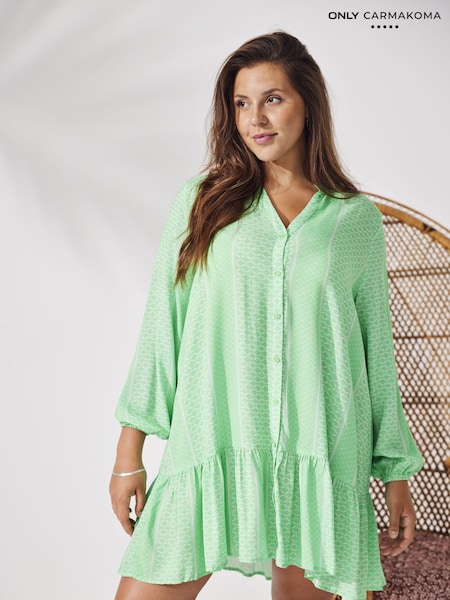 ONLY Curve Green Printed V-Neck Summer Smock Dress (B63111) | €20
