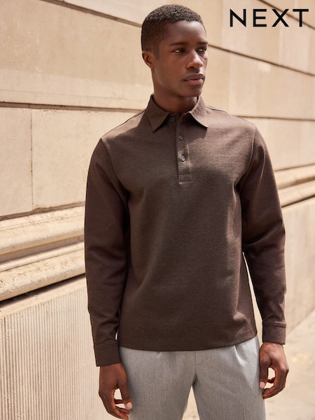 Brown Long Sleeve Smart Button Neck Polo Shirt (B63131) | € 25